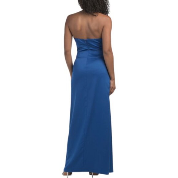 JEWEL BY BADGLEY MISCHKA High Neck Satin Gown With Faux Pearl Detail - Picture 2 of 2